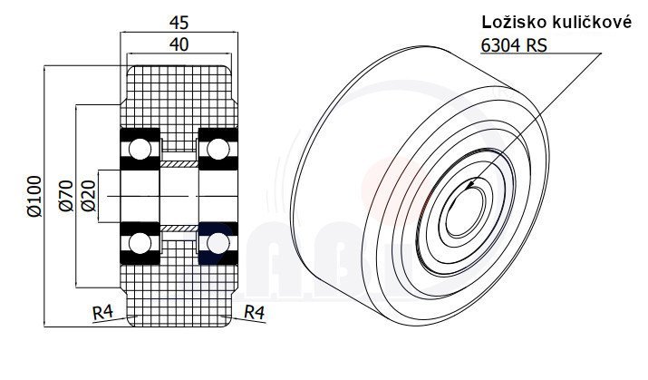 Polyamidové kolo pro vysoké zatížení 100 mm