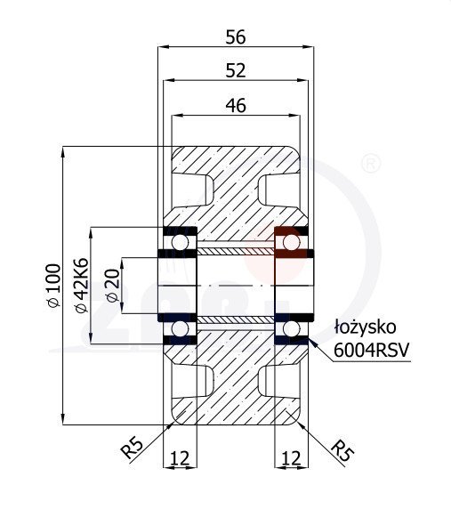 Litinové kolo 100 mm samostatné s ložiskem