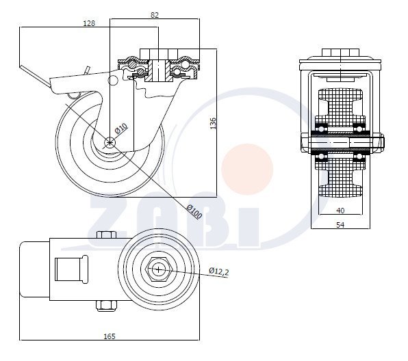 Polyamidové kolo 100 mm otočná vidlice s brzdou