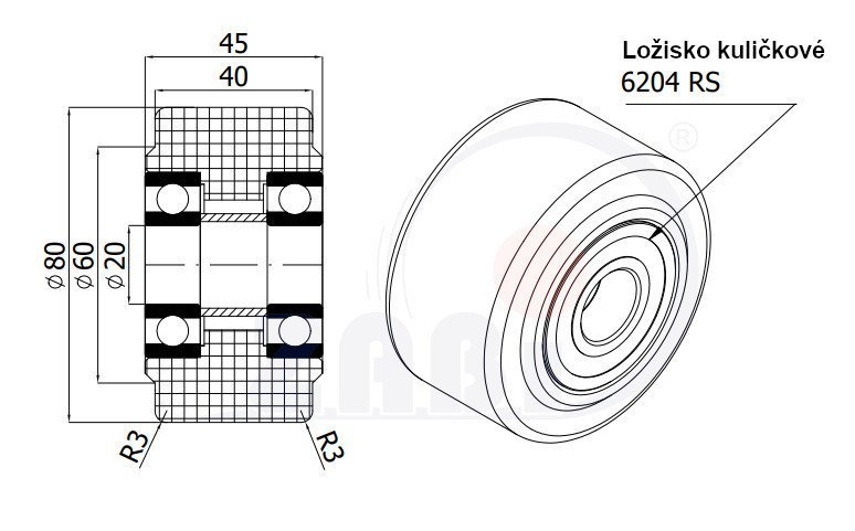 Polyamidové kolo pro vysoké zatížení 80 mm