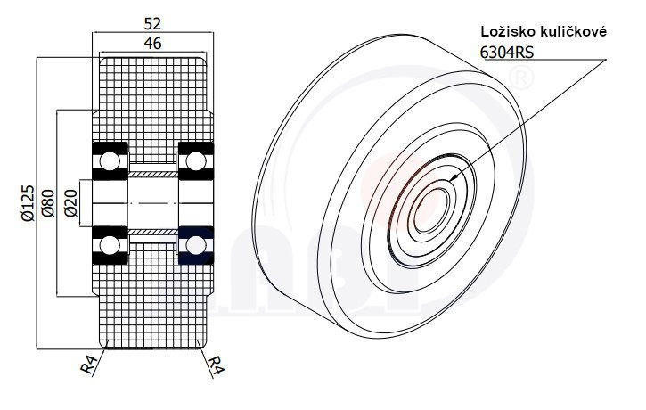 Polyamidové kolo pro vysoké zatížení 125 mm