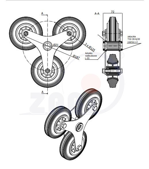 Trojkolo pro schodišťový rudl ZABI 3x125 mm