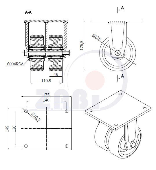 Polyuretanové kolo 125 mm zdvojené