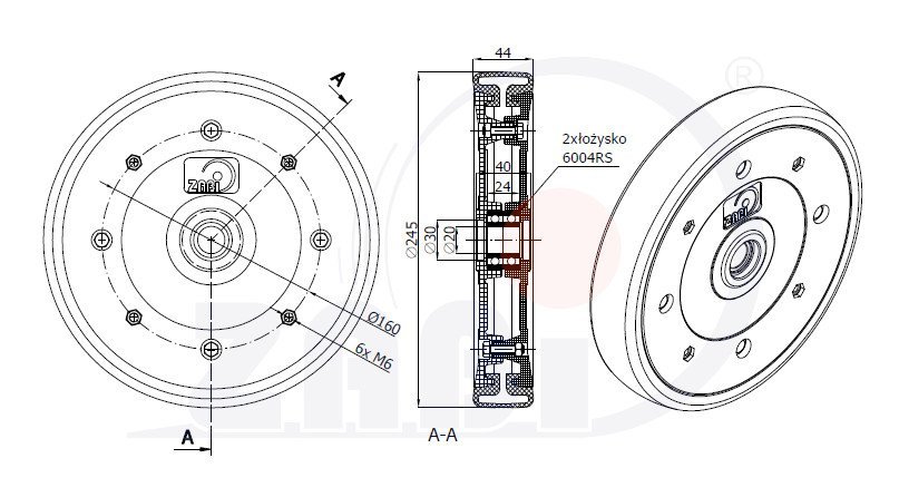 Zamačkávací integrované kolečko secího stroje 250mm