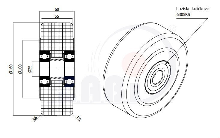 Polyamidové kolo pro vysoké zatížení 160 mm