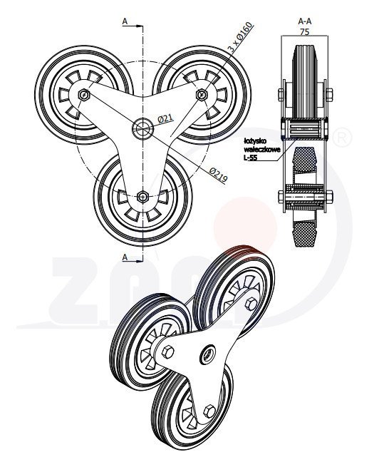 Trojkolo pro schodišťový rudl ZABI 3x160mm