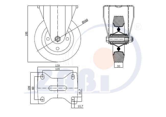 Pryžové kolo 160 mm pevná vidlice s deskou