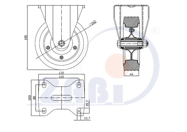 Pryžové kolo 160 mm pevná vidlice s deskou