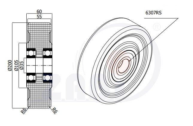 Polyamidové kolo pro vysoké zatížení 200 mm