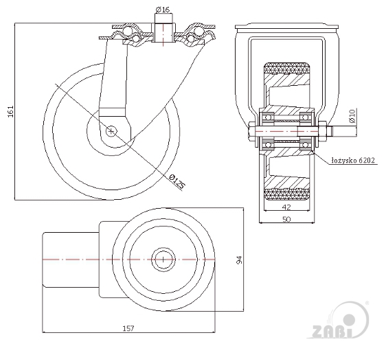 Polyuretanové kolo 125 mm otočná vidlice