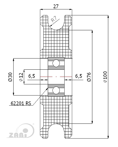 Kladka plastová profilovaná 100 mm s ložiskem