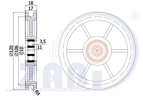 Kladka plastová profilovaná 120mm s ložiskem