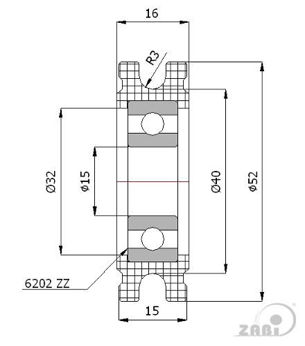 Kladka plastová profilovaná 52 mm s ložiskem