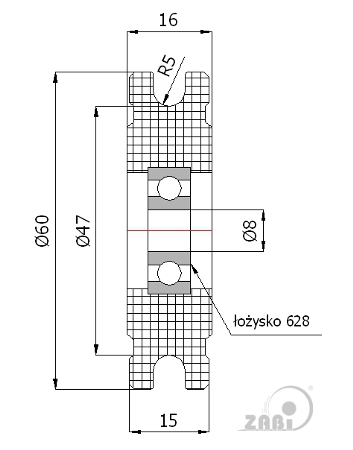 Kladka plastová profilovaná 60 mm s ložiskem
