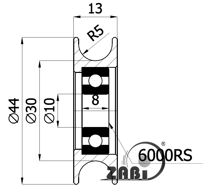 Kladka kovová s ložiskem 44 mm ZABI