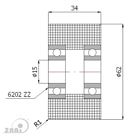 Rolna plastová 62 mm s ložiskem