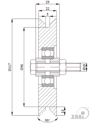 Kladka kovová 117 mm s ložiskem a úchytem