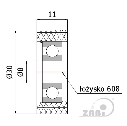 Rolna polyuretanová 30 mm s ložiskem