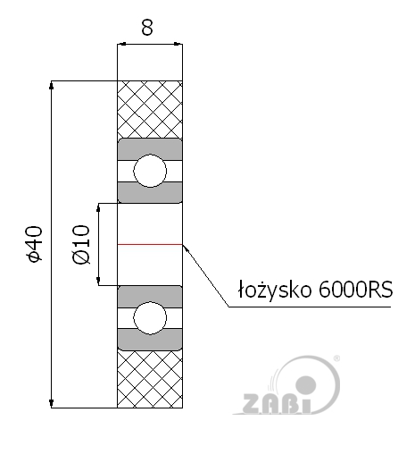 Rolna polyuretanová 40 mm  s ložiskem