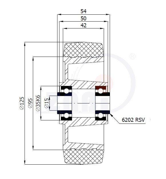 Pryžové kolo 125 mm samostatné s ložiskem