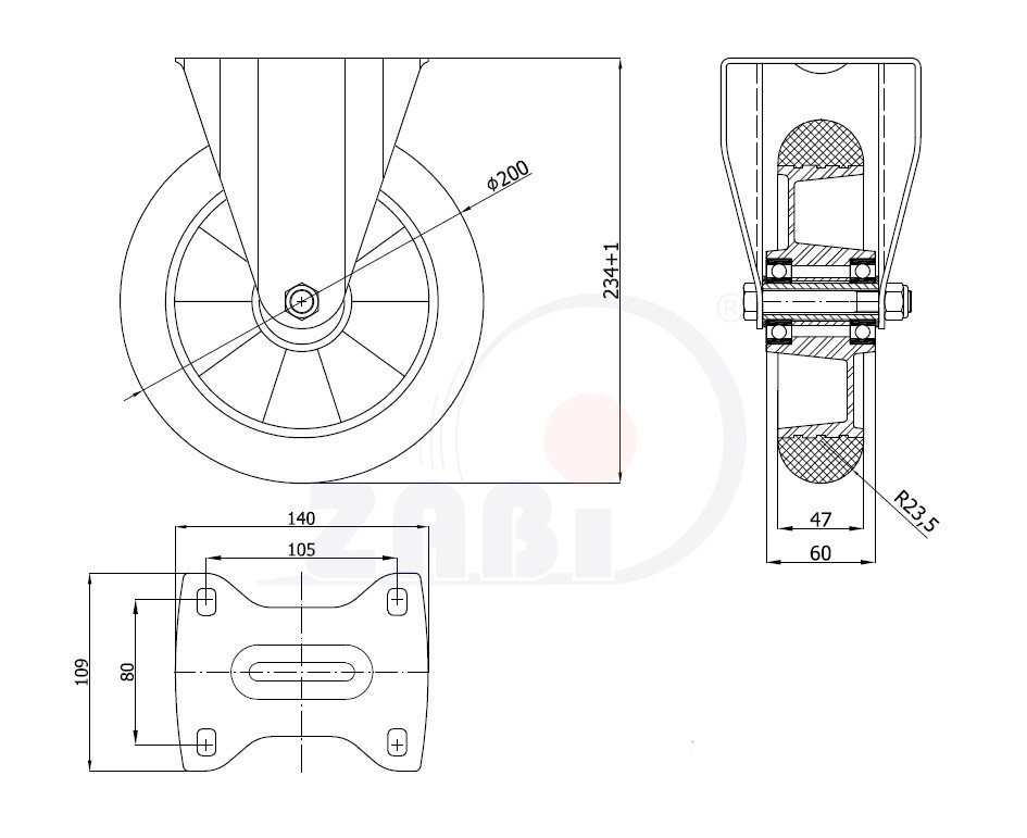 Polyuretanové kolo pro snadnou manipulaci ZABI 200 mm