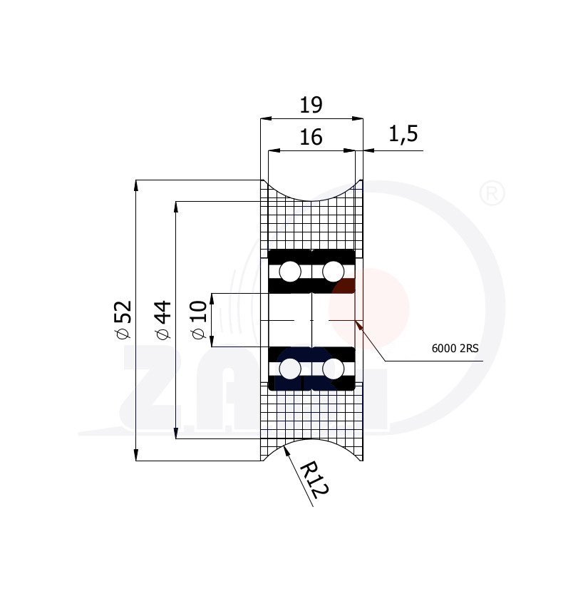 Plastová kladka s ložiskem pro lanko 52 mm 