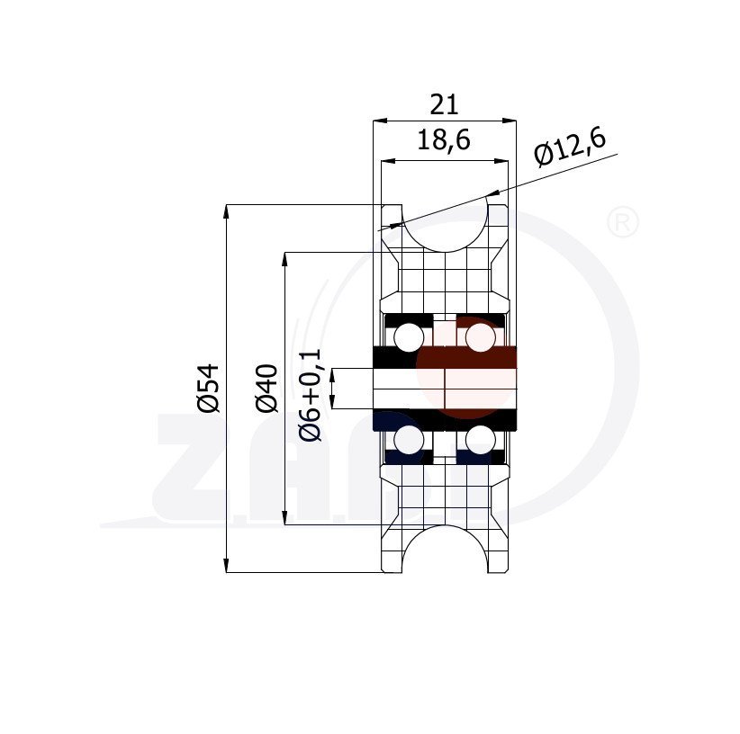 Plastová kladka s ložiskem pro lanko 54 mm 