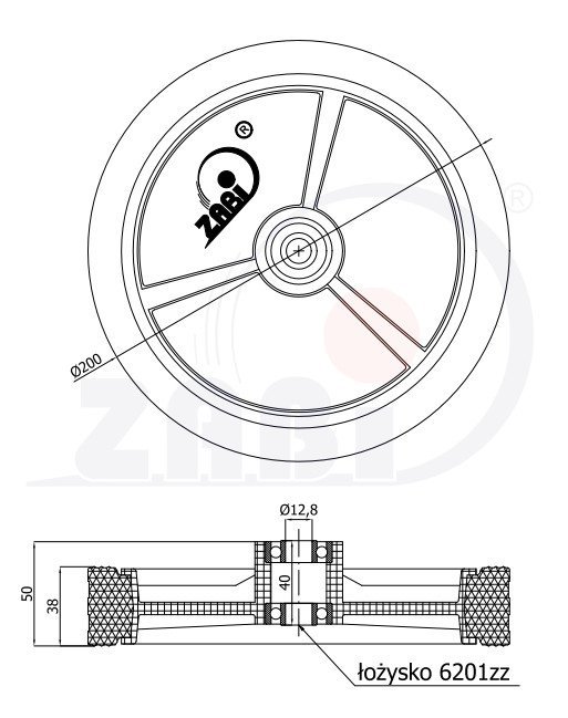 Univerzální kolo pro sekačky s ložiskem 200 mm ZABI 