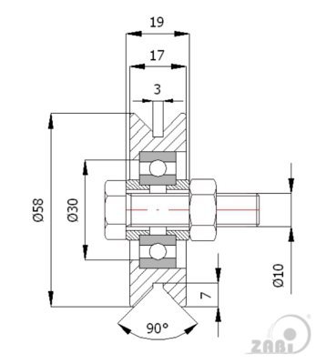 Kladka kovová 58 mm s v-drážkou a ložiskem ZABI