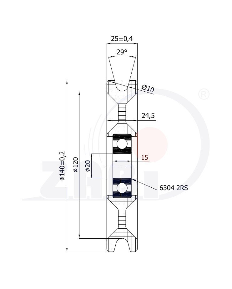 Kladka plastová s ložiskem 140 mm ZABI