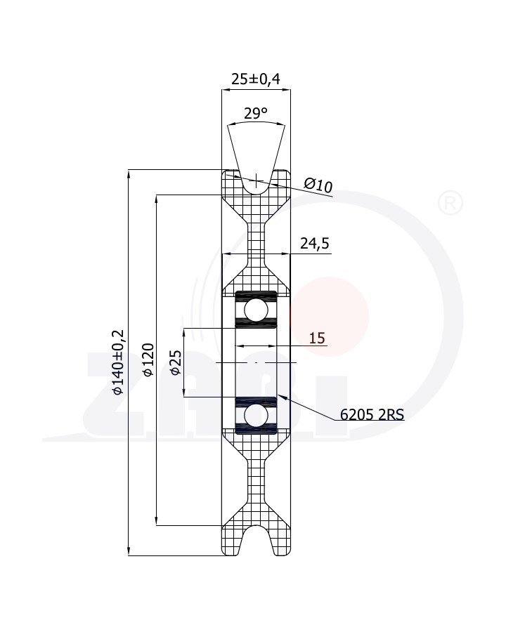 Kladka plastová s ložiskem 140 mm ZABI