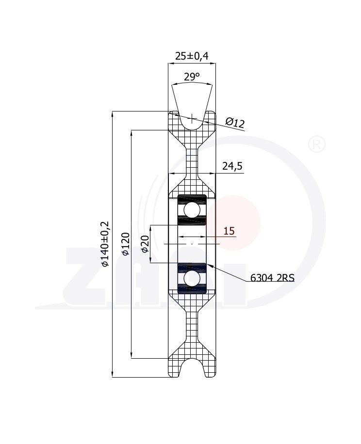 Kladka plastová s ložiskem 140 mm ZABI