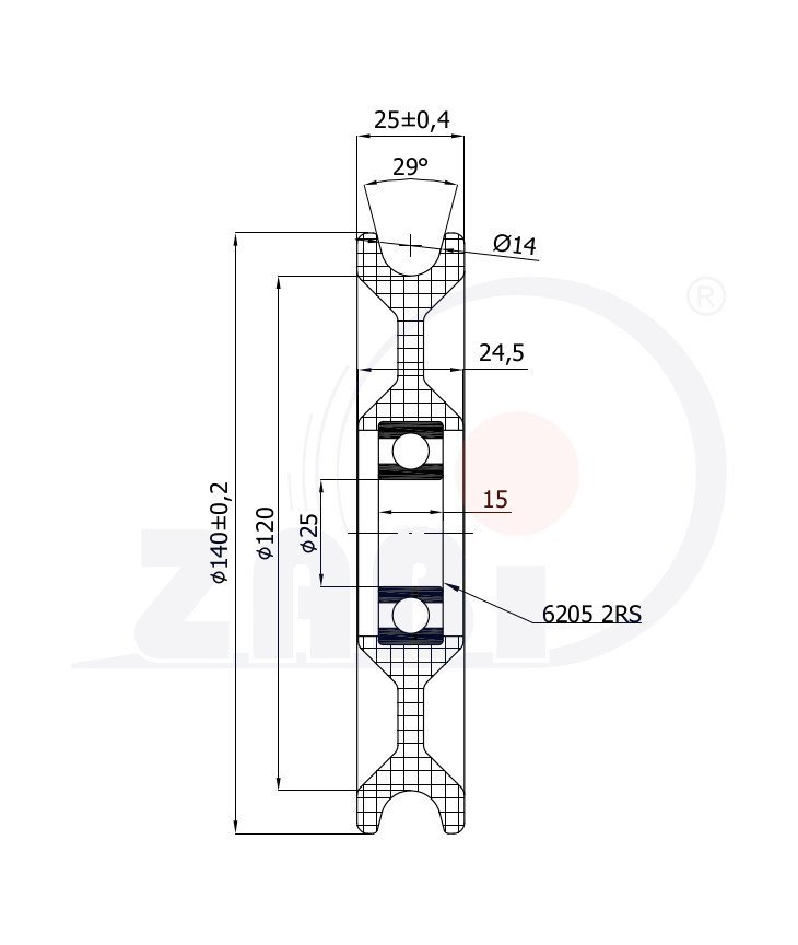 Kladka plastová s ložiskem 140 mm ZABI