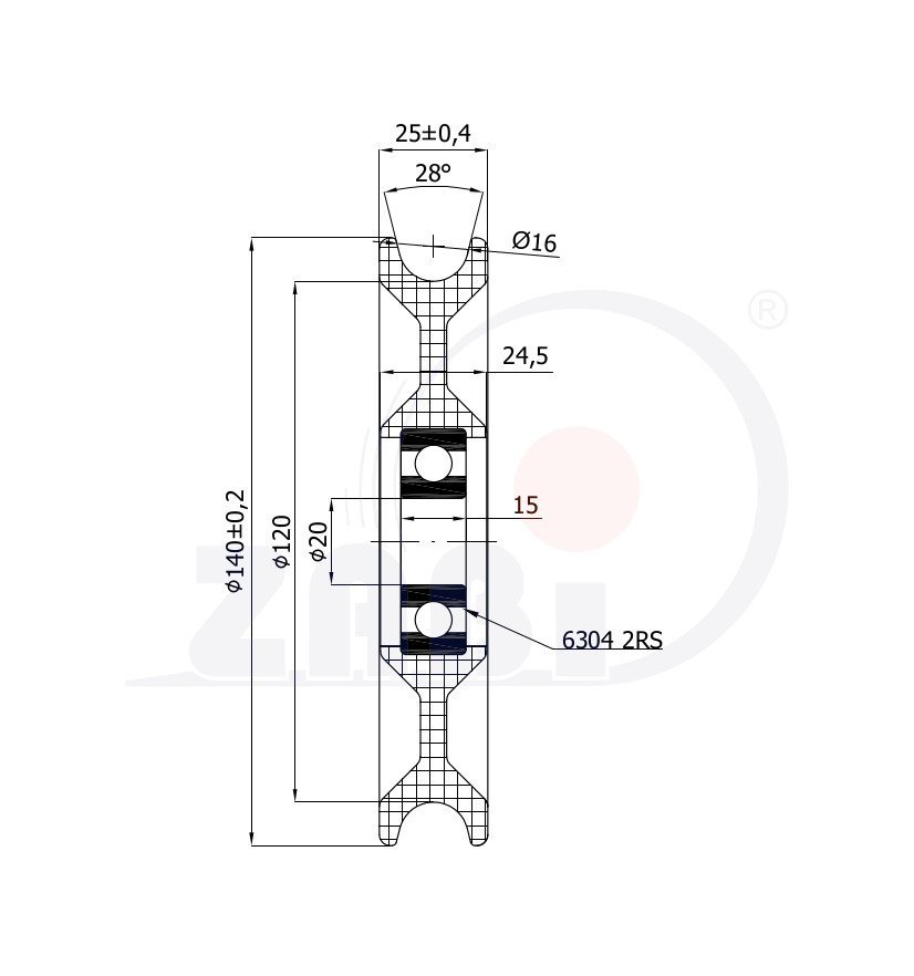 Kladka plastová s ložiskem 140 mm ZABI