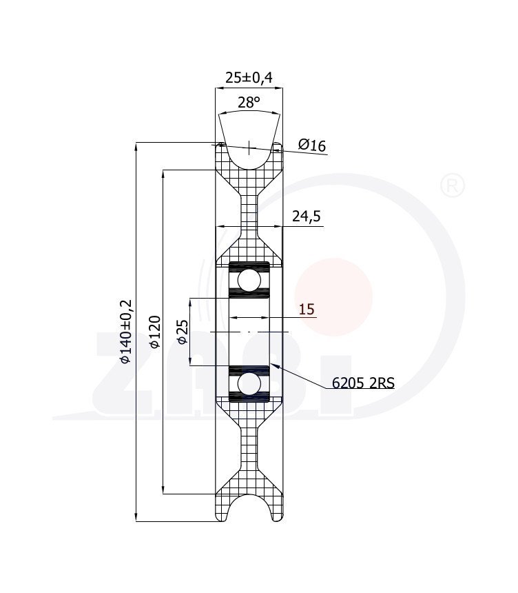 Kladka plastová s ložiskem 140 mm ZABI