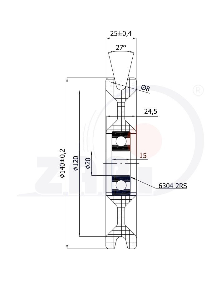 Kladka plastová s ložiskem 140 mm ZABI