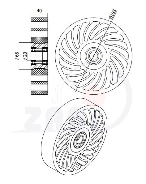 Polyuretanové kolo NO CRUSH 185 mm s ložiskem