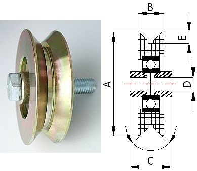 Kladka kovová 117 mm s ložiskem a úchytem