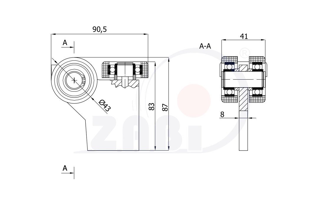 Nosný vozík závěsných dveří a vrat 50 mm ZABI