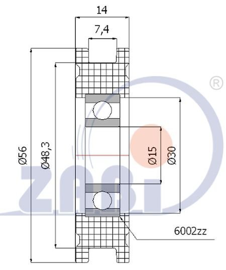 Plastová kladka profilovaná s ložiskem 56 mm