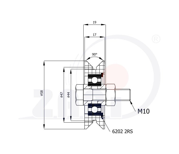 Plastová kladka profilovaná s ložiskem a šroubem 58 mm