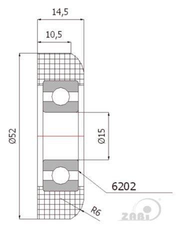 Plastová (polyamidová) rolna s ložiskem 52 mm ZABI