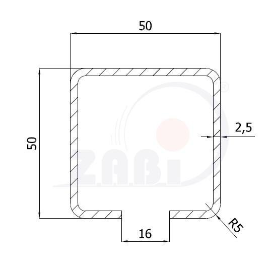 C-profil 50x50x2.5 délka 3m