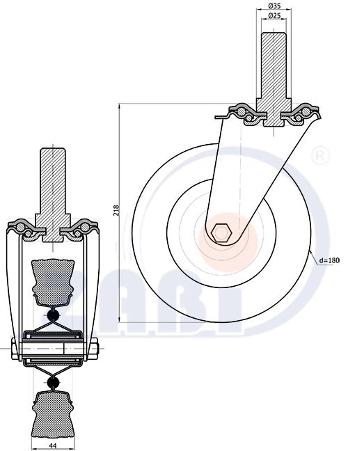 Pryžové kolo 180 mm otočná vidlice s čepem ZABI