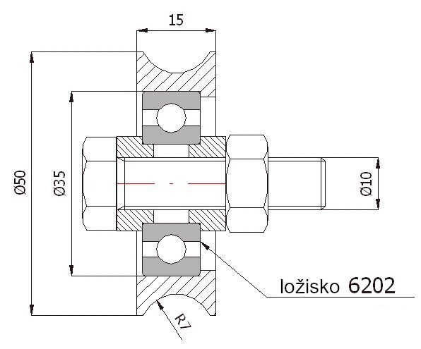 Kladka kovová s ložiskem