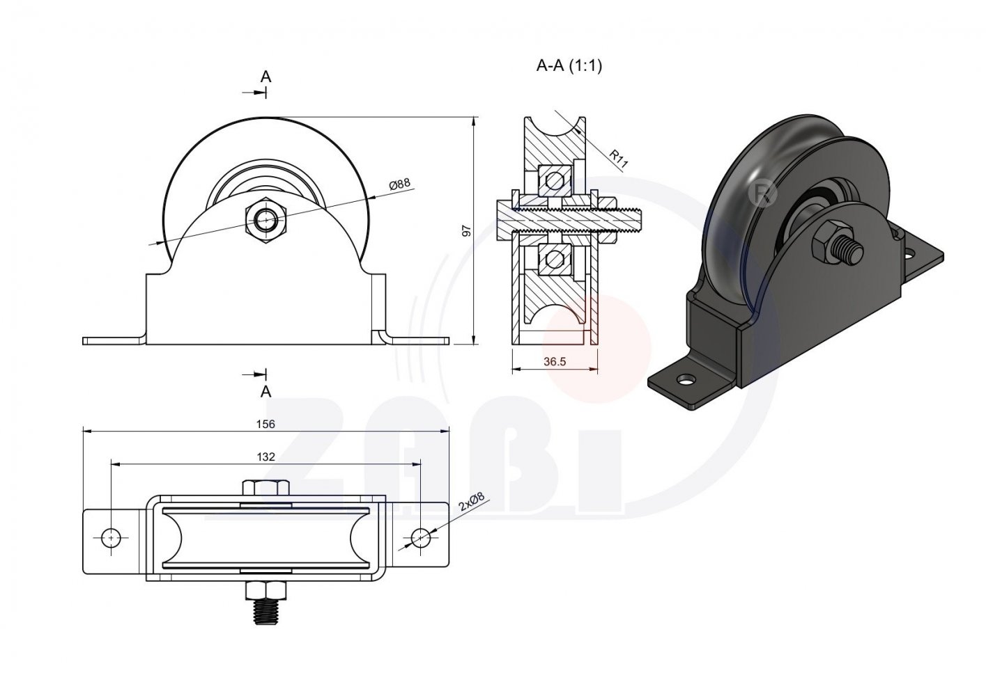 Nosný vozík pro posuvnou bránu s kladkou 88 mm ZABI