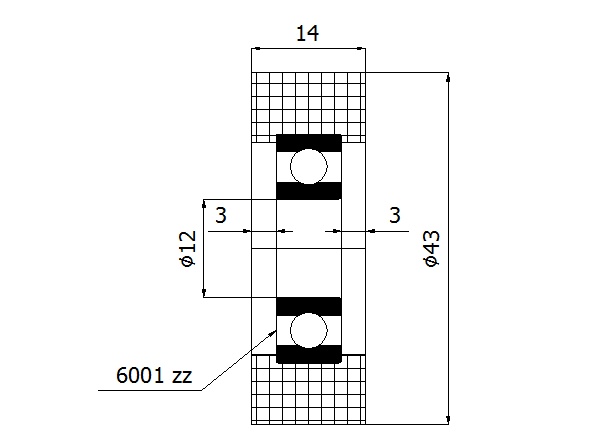 Rolna plastová s ložiskem 43 mm ZABI