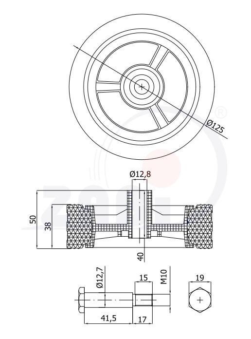 Univerzální kolo pro zahradní sekačku se šroubem 125 mm ZABI
