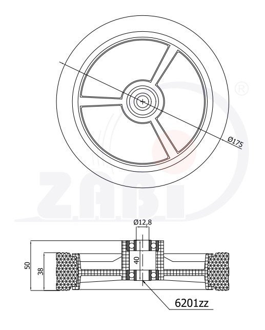 Univerzální kolo pro zahradní sekačku s ložiskem 175 mm ZABI