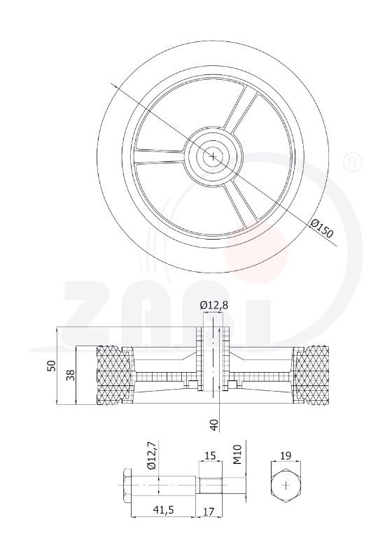 Univerzální kolo pro zahradní sekačku se šroubem 150 mm ZABI